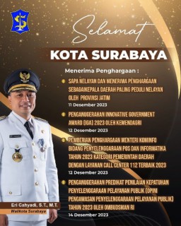 Pemkot Surabaya Raih 4 Penghargaan Tingkat Jatim dan Nasional