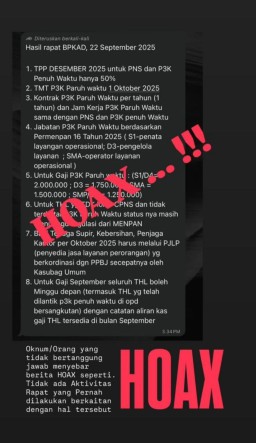 Informasi Hasil Rapat BPKAD 22 September 2025 Terkait P3K dan Tenaga Paruh Waktu adalah Hoaks