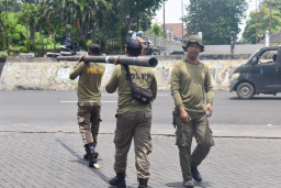 Satpol PP Surabaya Tertibkan 18 Tiang Kabel Fiber Optik Tak Berizin