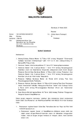 Pemkot Surabaya Terbitkan SE Bulan Suci Ramadan
