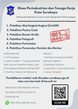 Pemkot Surabaya Buka Pelatihan 6 Jenis Pekerjaan Agar Profesional