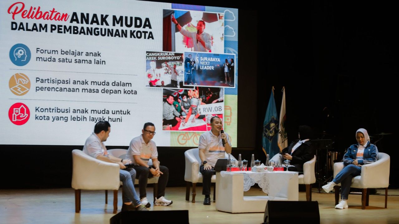 Walikota Eri Cahyadi beri motivasi kepada pemuda dari berbagai wilayah kota. (Kominfo Surabaya)