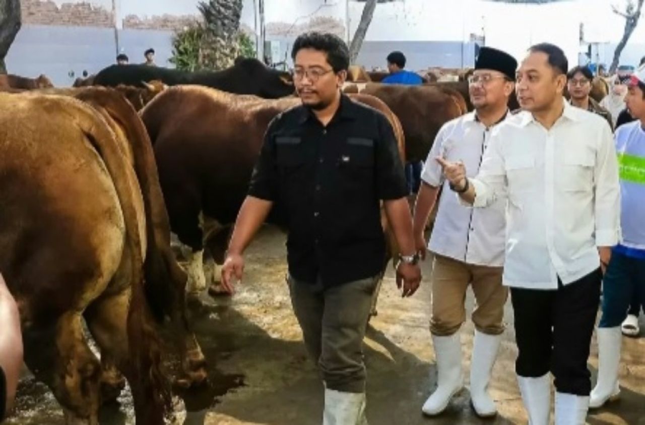 Fajar Dirut RPH saat mendampingi Walikota Surabaya. (Kominfo Surabaya)