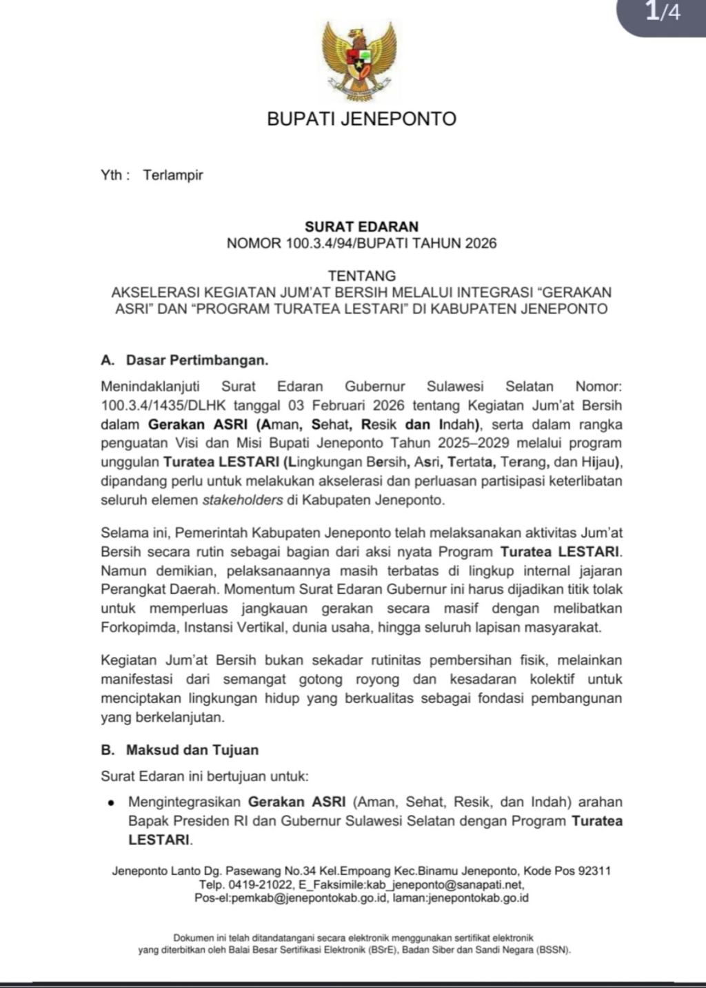 SE Bupati Jeneponto. (Humas Kabupaten Jeneponto)