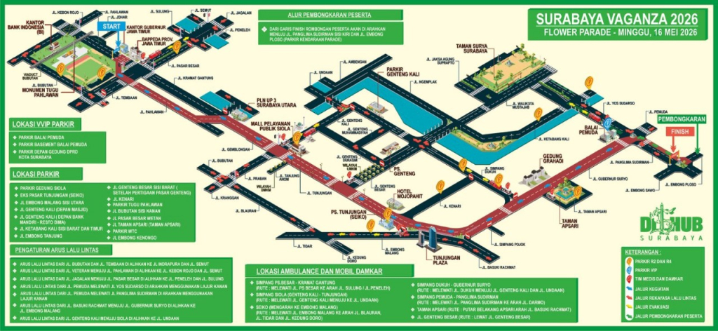 Denah titik Parkir Surabaya Vaganza 2026. (Kominfo Surabaya)